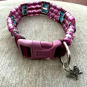 Dog Necklace Collar Handmade Beaded • New Artisan Pink Butterfly Charm